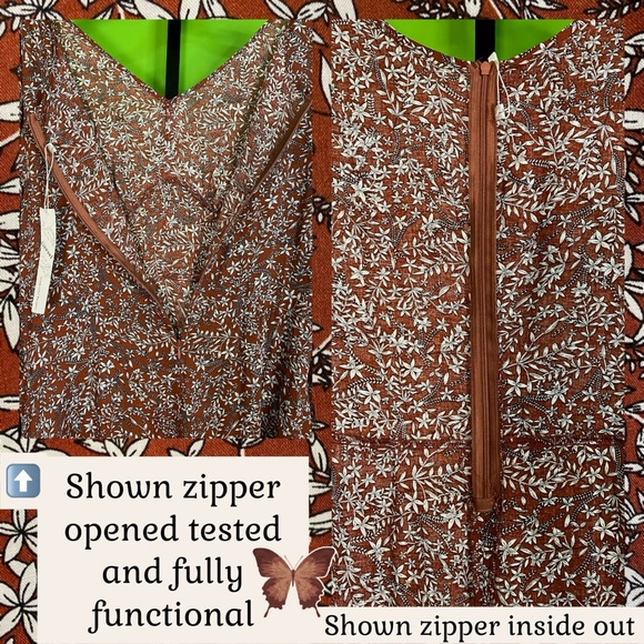 GAOVOT NWT L BROWN/IVORY FLORAL LONG MAXI DRESS W SIDE SLITS LIGHTWEIGHT UNLINED - Picture 8 of 16